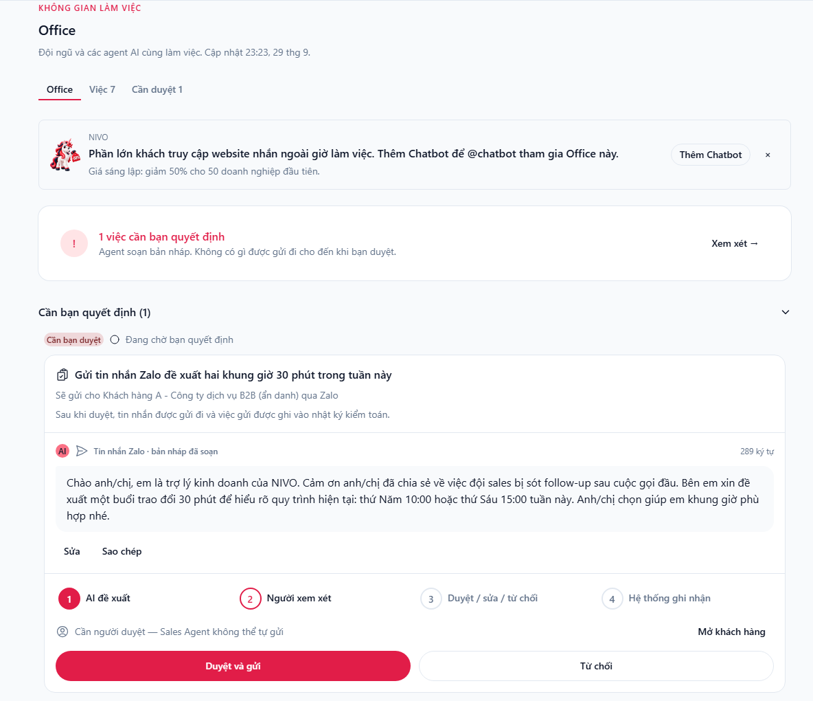 Office: đội ngũ và agent AI trong một nhóm chat